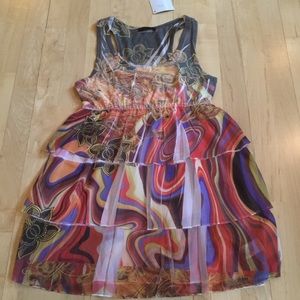 NWT Multi Color Ruffle Printed Dress SZ Lg